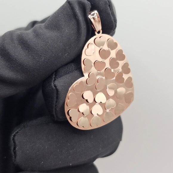 Sterling Silver 925 Rose Gold Plated Confetti Heart Pendant - Picture 9 of 11